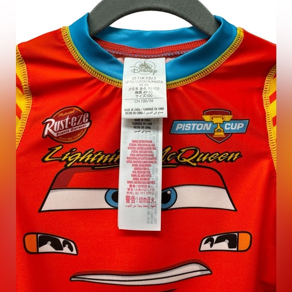 Disney Lighting McQueen swim rash guard shirt, Cars Piston Cup, red, size 3T - Picture 3 of 3